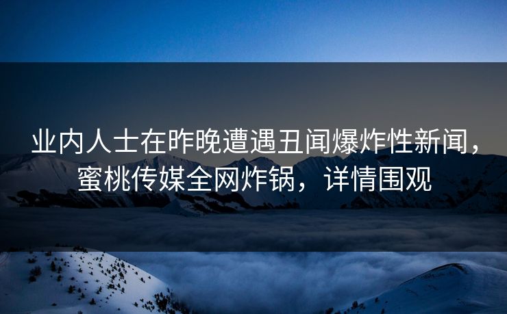 业内人士在昨晚遭遇丑闻爆炸性新闻，蜜桃传媒全网炸锅，详情围观