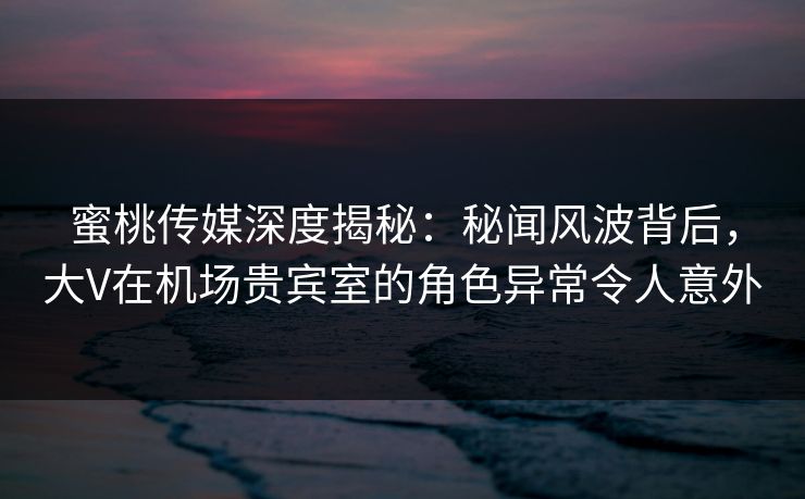 蜜桃传媒深度揭秘：秘闻风波背后，大V在机场贵宾室的角色异常令人意外