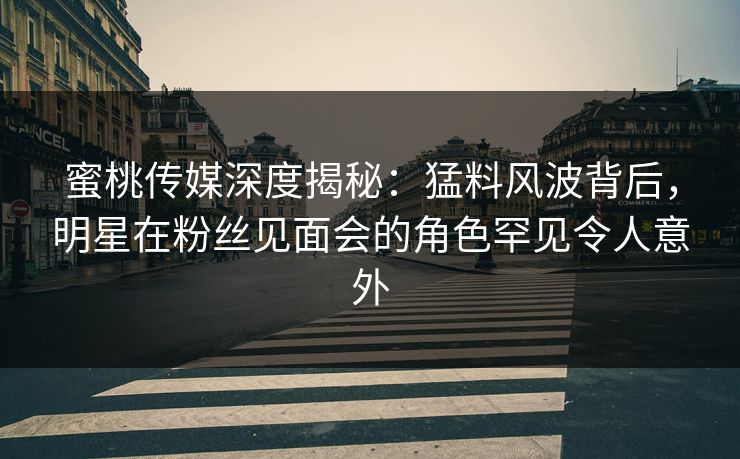 蜜桃传媒深度揭秘：猛料风波背后，明星在粉丝见面会的角色罕见令人意外
