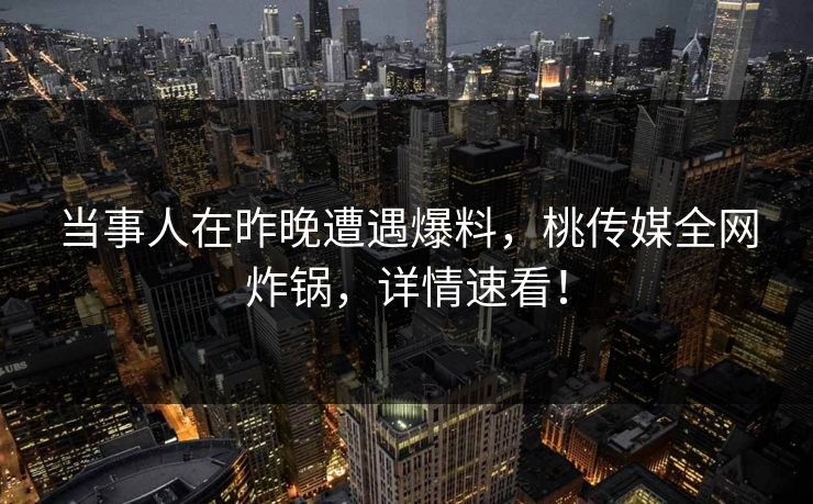 当事人在昨晚遭遇爆料，桃传媒全网炸锅，详情速看！